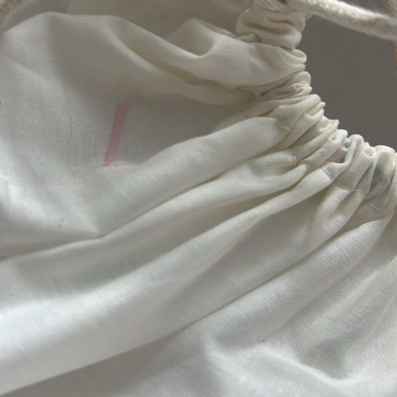 polkadot drawstring sack basket with leather like handles - Picture 4 of 11